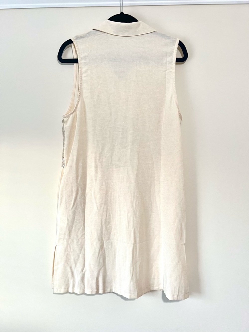 ORIGAMI Cream Sleeveless Sequin & Lace Patchwork Dress/Duster with Side Pockets - Picture 8 of 8